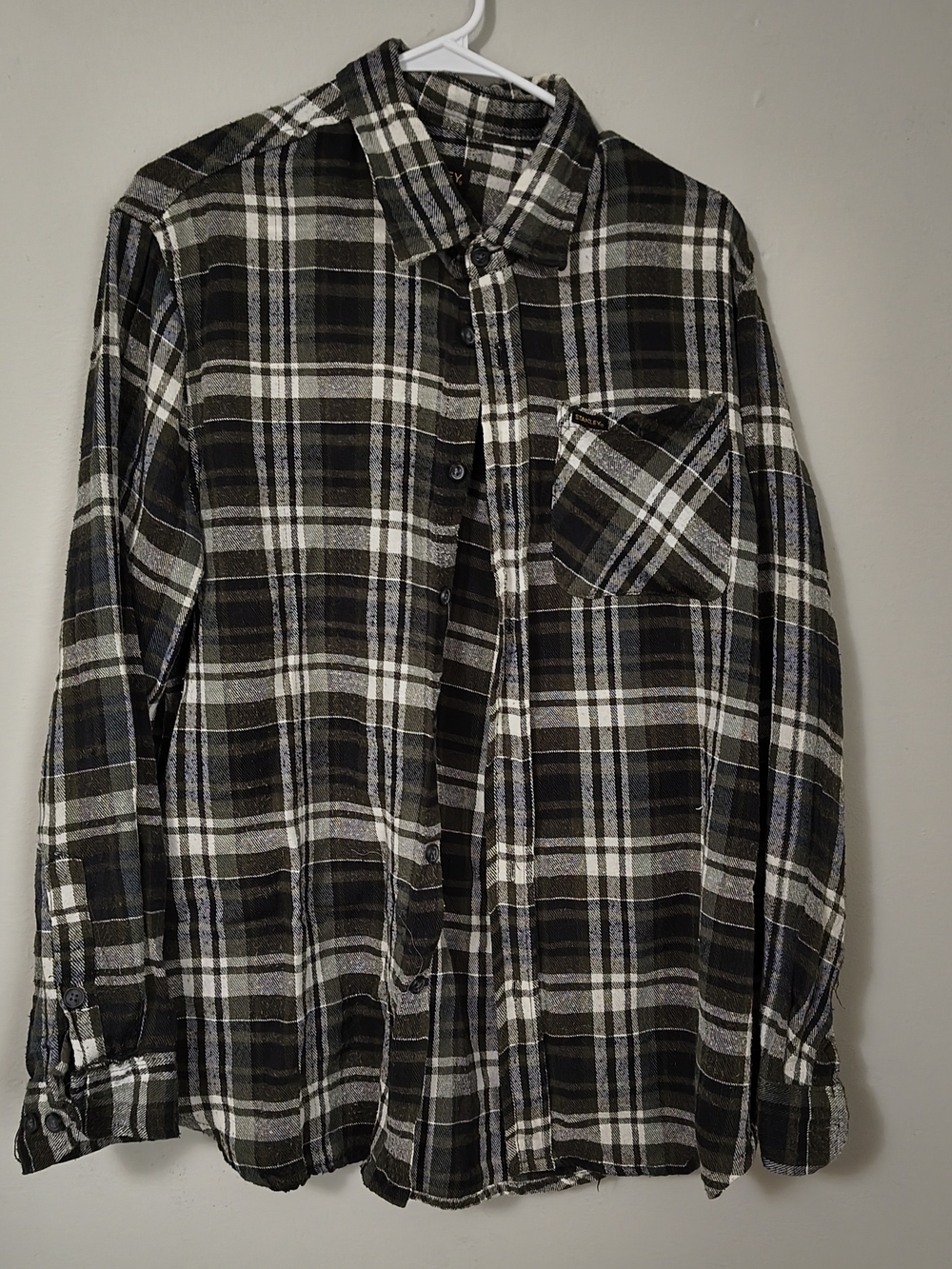 Stanley Plaid Button-Down Shirt - Olive, Black & White
